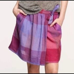J crew swoon skirt in check linen 2 faux wrap